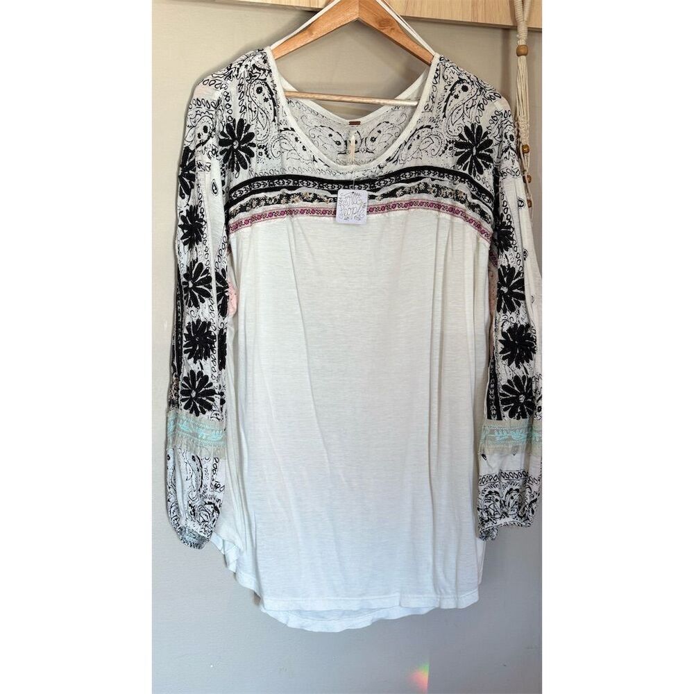 Free People Tripoli Embroidered Floral Boho Blouse Women's L Multicolor